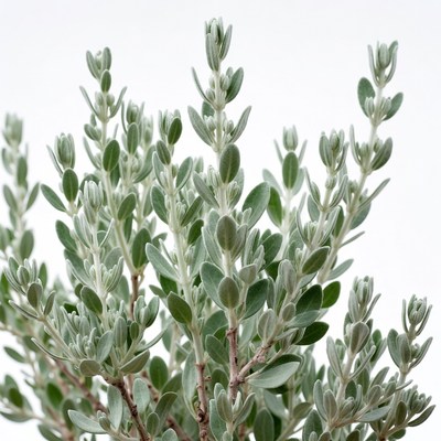 Silver green shrub leaves closeup