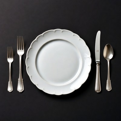 Empty Plate with Silverware on Black