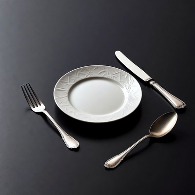 Empty plate with silverware on black