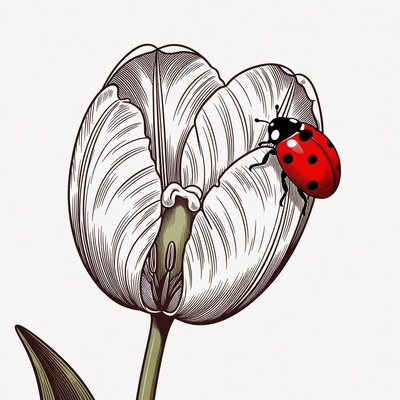 Ladybug on white tulip