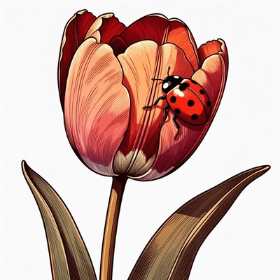 Ladybug on Red Tulip Flower