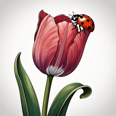Ladybug on pink tulip