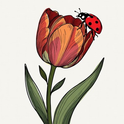 Ladybug on Red Tulip