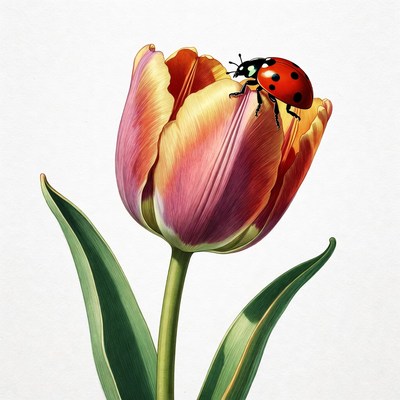 Ladybug on pink tulip