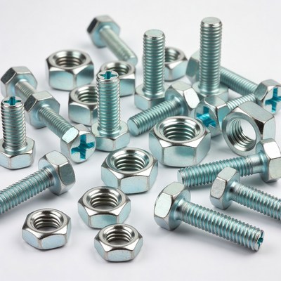 Silver Bolts and Nuts Scattered