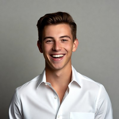 Smiling young man in white shirt