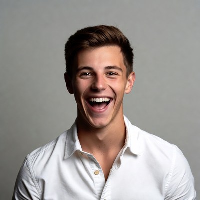 Young man smiling widely