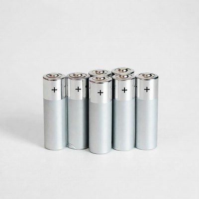 Silver AA Batteries on White Background