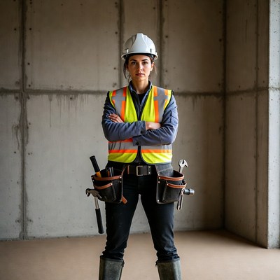 Female construction worker arms crossed