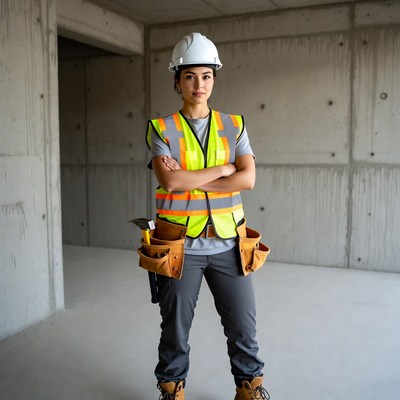 Latina woman construction worker arms crossed