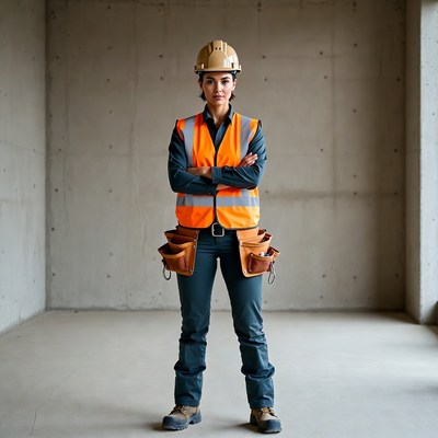 Female construction worker with arms crossed