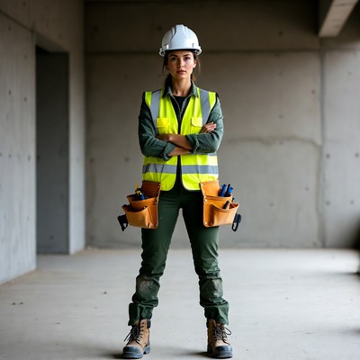 Female construction worker in safety gear