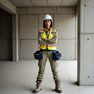 Latino woman construction worker in hard hat