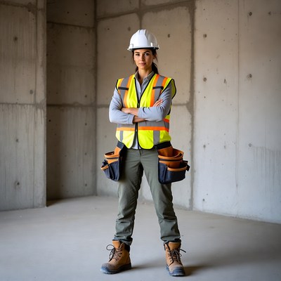 Female construction worker in hard hat