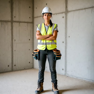 Latina woman construction worker arms crossed