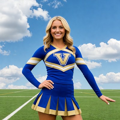 Blonde cheerleader on football field