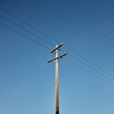 Wooden utility pole with wires