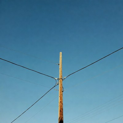 Wooden utility pole with wires