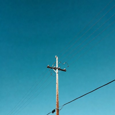 Utility Pole with Wires Against Blue Sky