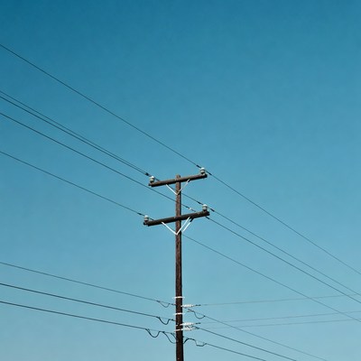 Utility Pole with Wires Against Blue Sky