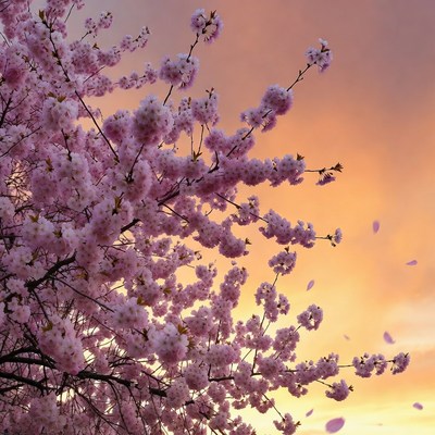 Pink Cherry Blossoms at Sunset