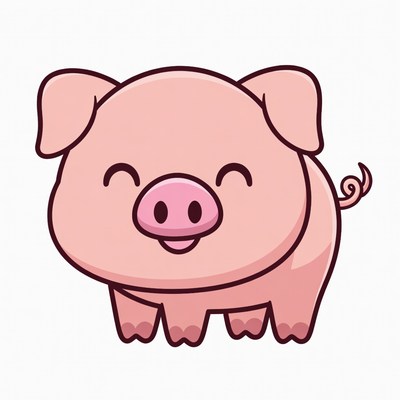 Cute cartoon pink piglet smiling