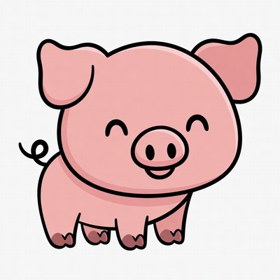 Cute cartoon pink pig smiling