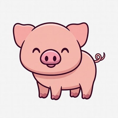 Cute cartoon pink piglet smiling