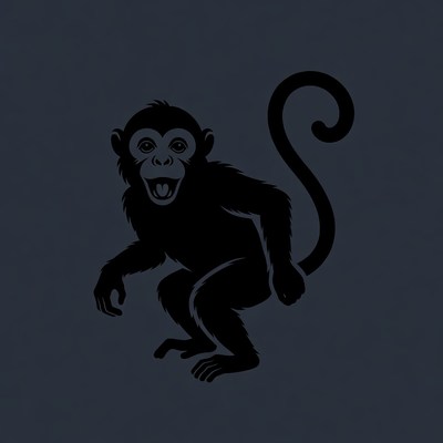 Cartoon monkey grinning with tail