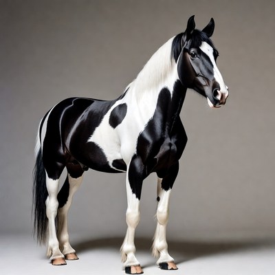 Black and white paint horse standing