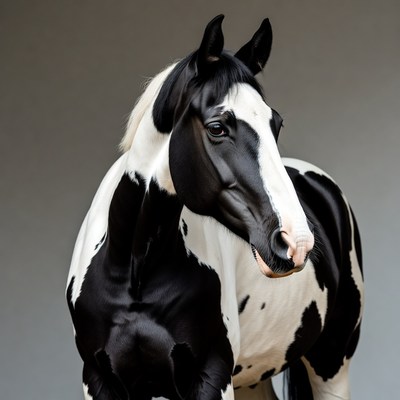 Pinto horse on gray background