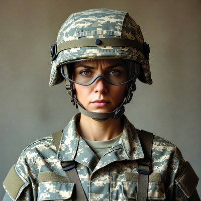 Woman in Camouflage Helmet