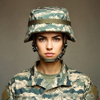 Woman in camouflage military uniform
