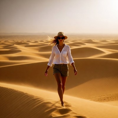 Woman walking in desert dunes
