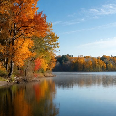 Autumn Trees Reflecting in Lake