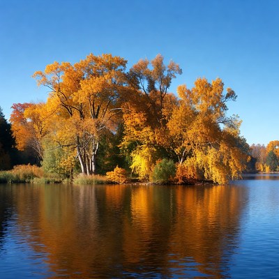 Autumn trees reflecting in lake