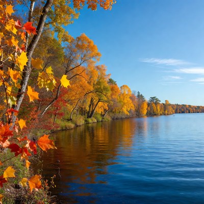 Autumn Trees by Lakeside
