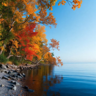 Autumn Trees by Lakeshore