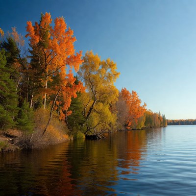 Autumn Trees Reflecting in Lake