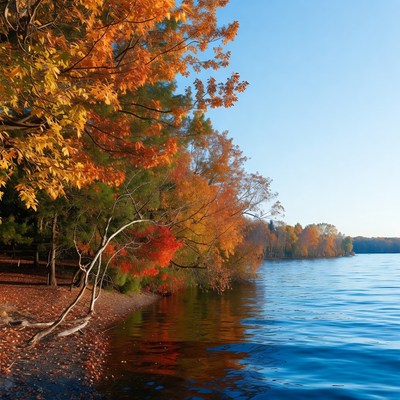 Autumn Trees by Lakeside