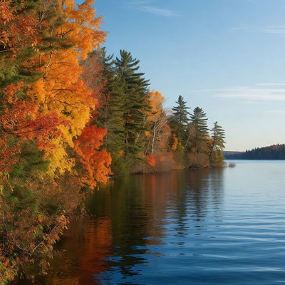 Autumn Trees by Lakeshore