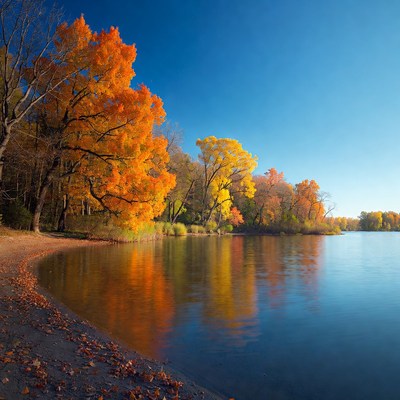 Autumn Trees by Lakeside