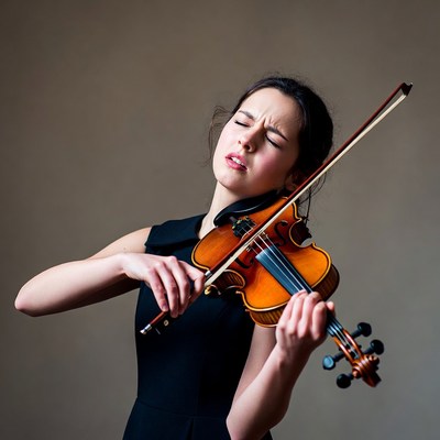 Woman playing violin intensely