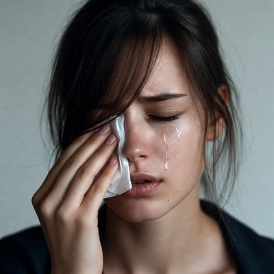 Woman crying with tissue