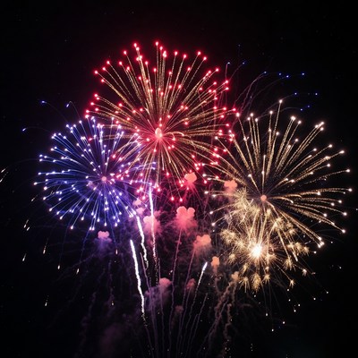 Colorful Fireworks Exploding in Night Sky