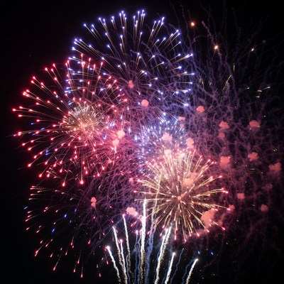 Colorful Fireworks Exploding in Night Sky