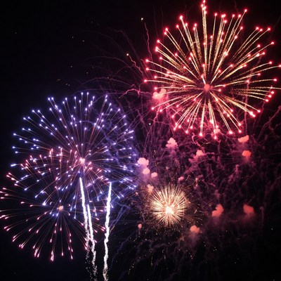 Colorful Fireworks Exploding in Night Sky
