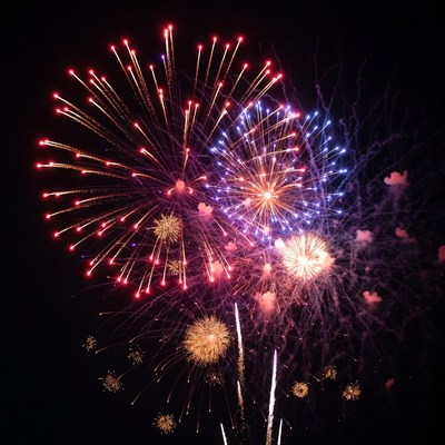 Colorful Fireworks Exploding in Night Sky