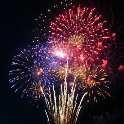 Colorful Fireworks Exploding in Night Sky