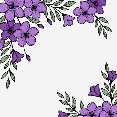Purple Flowers Corner Illustration